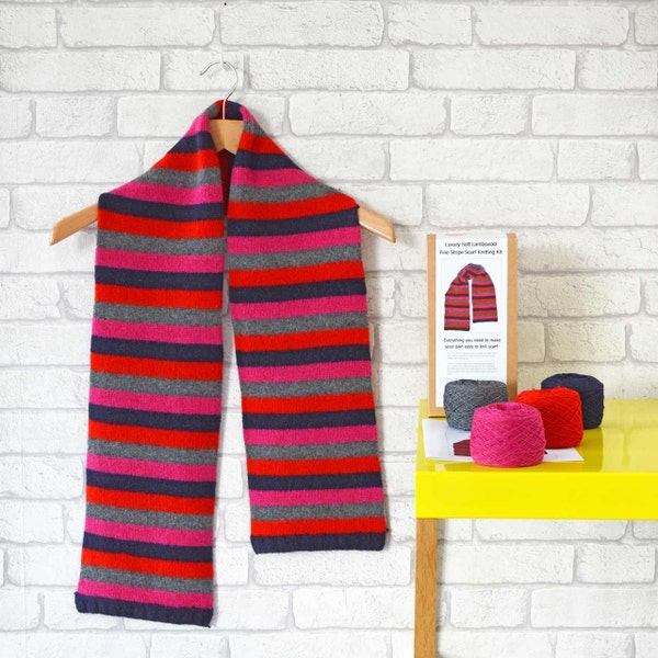 Luxury Fine Stripe Scarf Knitting Kit,scarf,scarves,scarf knitting kit,knitting kit,kit knitting,scarf knitting pattern, gift for knitters