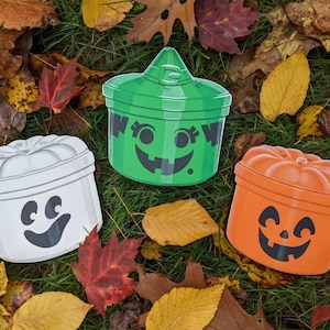 McDonald&#39;s Halloween Pails Wall Decor: Hand-Painted Jack o&#39; Lantern, Witch, Ghost Set
