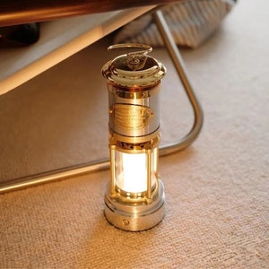 Cast Aluminum & Brass Miners Lantern, Vintage Brass Portable LED Mine Lamp