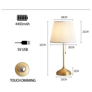 Nordic Style Gold Cordless Table Lamps for Living Room, Rechargeable Battery Powered Touch Bedside Lamps image 9
