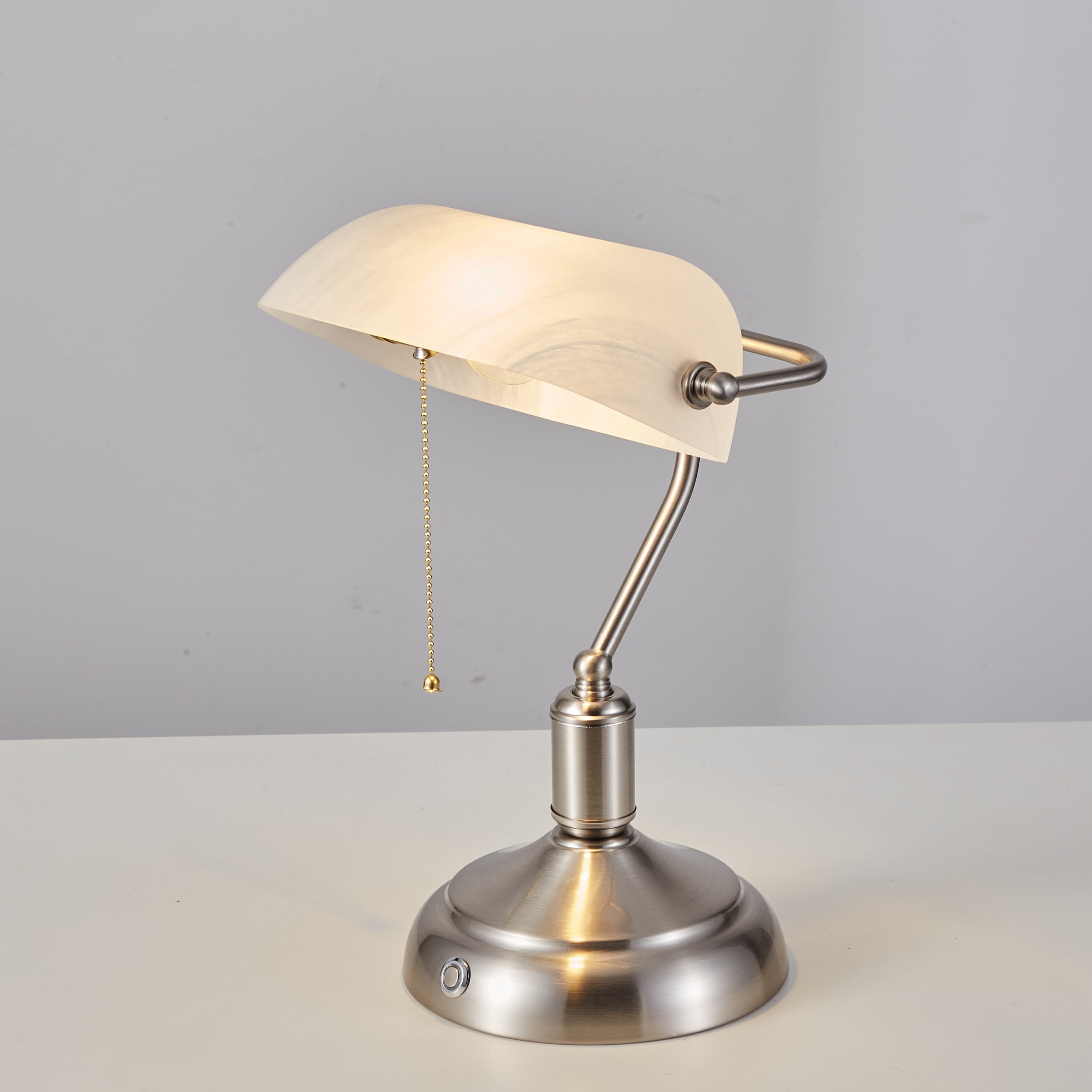 Banker Table Lamp With White Glass Lampshade rechargeable Library