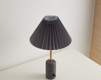 Small Gray Pleated Shade Cordless Table Lamp, Rechargeable - Battery Operated Bedroom Bedside Table Lamp