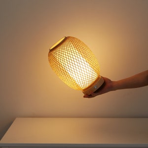 Hand Woven Bamboo Cordless Table Lamp with Rechargeable Battery image 5