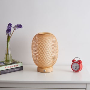 Hand Woven Bamboo Cordless Table Lamp with Rechargeable Battery image 4