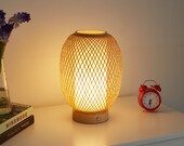 Cordless Table Lamp,Battery Operated Lamp,Bamboo Rattan Table Lamp,Woven Lamp Shade,Japanese Lamp,Chinese Lantern,Bohemian,Rustic Desk Lamp