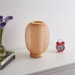Hand Woven Bamboo Cordless Table Lamp with Rechargeable Battery image 2