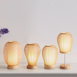 Hand Woven Bamboo Cordless Table Lamp with Rechargeable Battery image 6