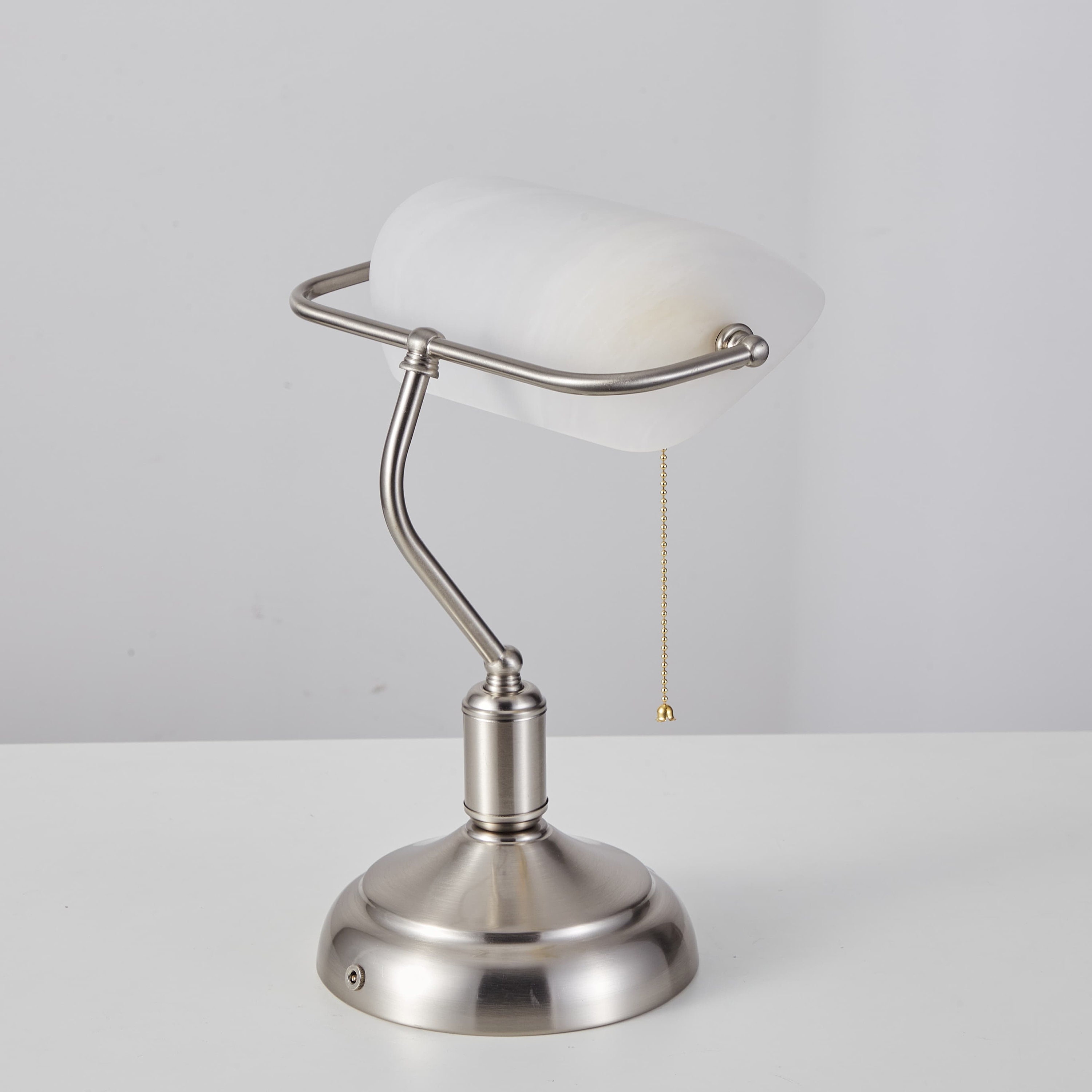 Banker Table Lamp With White Glass Lampshade rechargeable Library