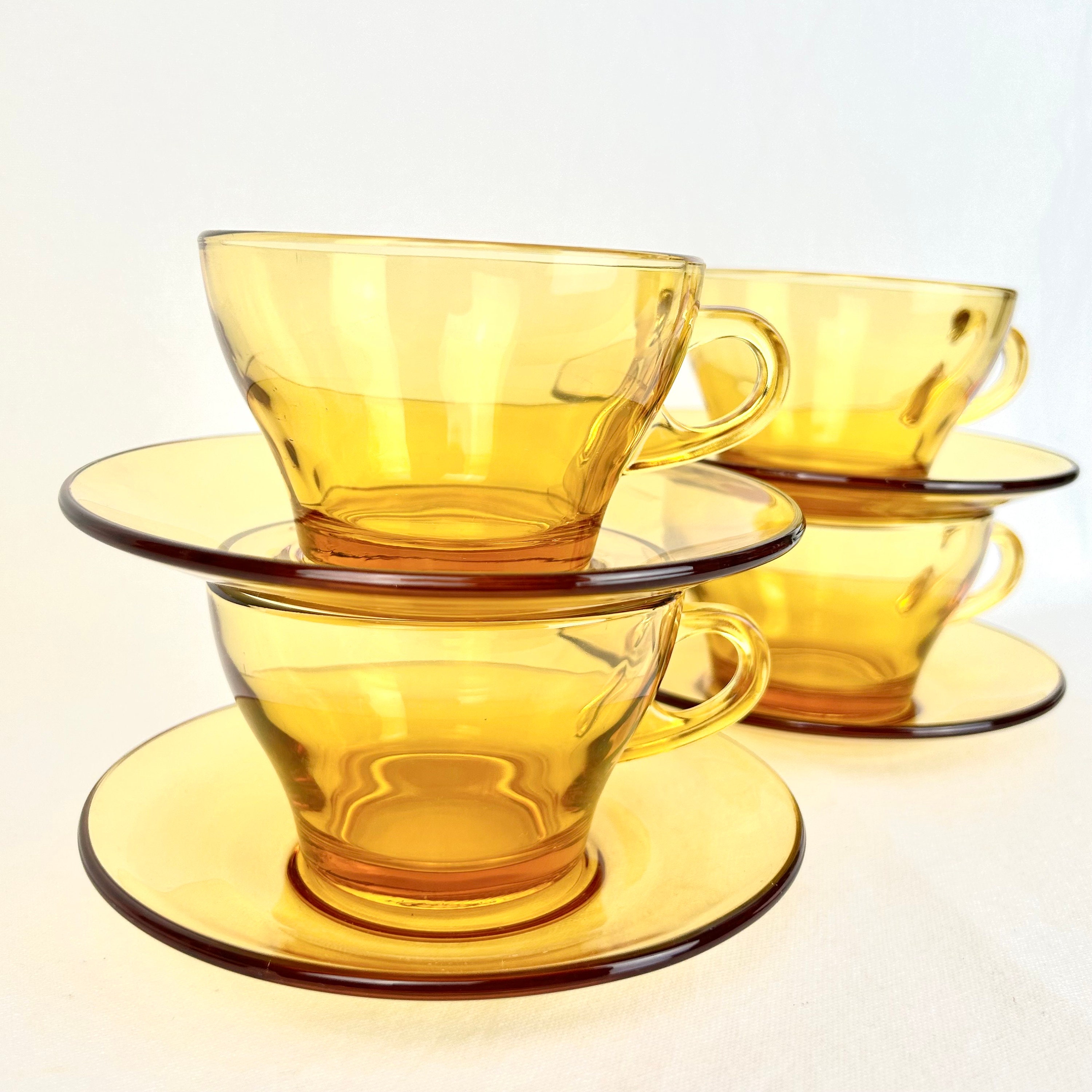Vintage Yellow Bodum Coffee Espresso Set of 6 Cups with Saucers