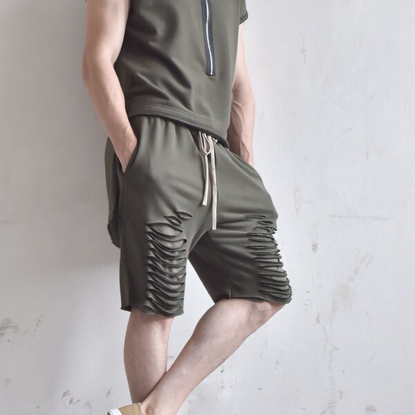 New 2016 Loose Casual Short Cotton Torn Men Pants/Extravagant Cutted Shorts by AakashaMen A05584M