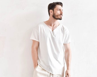 Casual effen T-shirt met V-hals A90351М