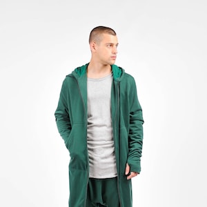 New Extra Long Cotton Hoodie with Thumb holes and side pockets  by AakashaMen A08336M
