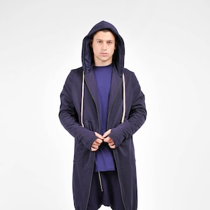 New Extra Long Cotton Hoodie with Thumb holes and side pockets  by AakashaMen A08336M