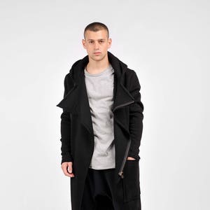 New Hooded Lined Soft Cotton Coat / Extravagant Asymmetric Jacket /Large pocket by AakashaMen A07236M