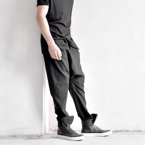 Cold Wool Black Loose Drop Crotch Pants by  AakashaMen A90549M