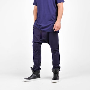 Casual Drop Crotch Zipper Harem Pants / Extravagant Drop Crotch Asymmetric Zipper Pants by  AakashaMen A05368M