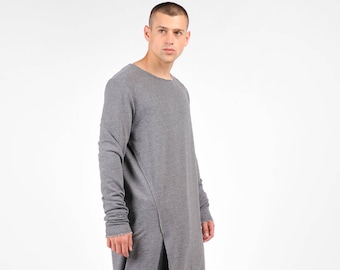 New Collection Long Sweatshirt / Extravagant Asymmetric Maxi Tunic / by AakashaMen  A02235M