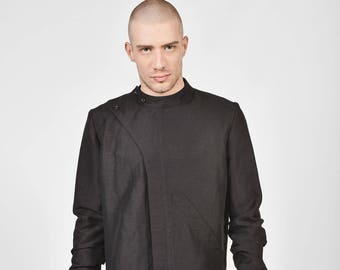 New Black Loose High Colar Shirt by AakashaMen A11706M