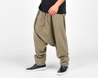 New Loose Drop Crotch Linen Harem Pants / Extravagant Drop Crotch Linen Wide Pants  by AakashaMen A05566M