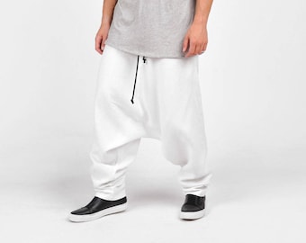 Loose  Drop Crotch Linen Harem Pants / Extravagant Drop Crotch Linen Wide Pants  by AakashaMen A05566M