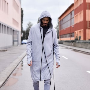 New Extra Long Cotton Hoodie with Thumb holes and side pockets by AakashaMen A08336M image 1