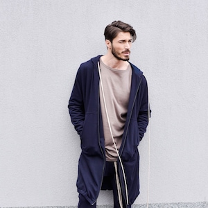New Extra Long Cotton Hoodie with Thumb holes and side pockets  by AakashaMen A08336M