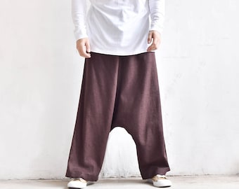 Loose Drop Crotch Linen Harem Pants / Extravagant Drop Crotch Linen Wide Pants  by AakashaMen A05131M