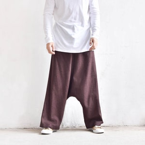 Loose Drop Crotch Linen Harem Pants / Extravagant Drop Crotch Linen Wide Pants  by AakashaMen A05131M