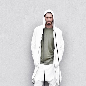 New Extra Long Cotton Hoodie with Thumb holes and side pockets  by AakashaMen A08336M