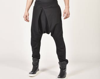 New Black Loose Casual Drop Crotch Harem Pants AakashaMen A05339M