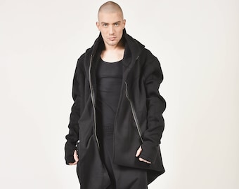 New Autumn/Winter Black Hooded Lined Soft Cotton Coat /Large Pocket /YKK Double Zipper AakashaMen A07177M