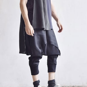 Drop Crotch Linen Knit Harem Pants A05167M