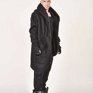 New Autumn/Winter Black Hooded Lined Soft Cotton Coat /Large Pocket /YKK Double Zipper AakashaMen A07177M image 2