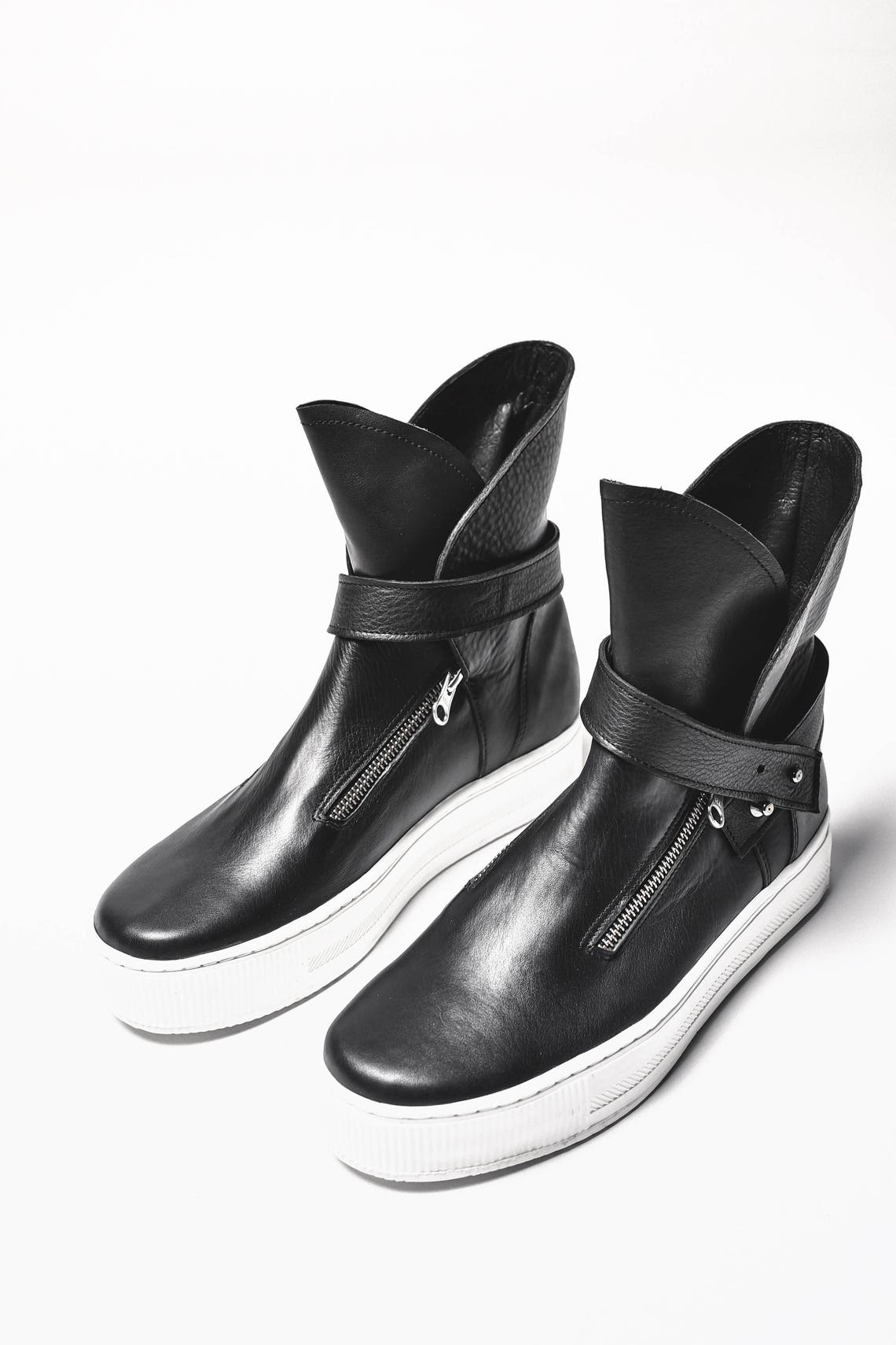 New 2016 Black High Top Zipper Sneakers Handmade by Aakashamen - Etsy