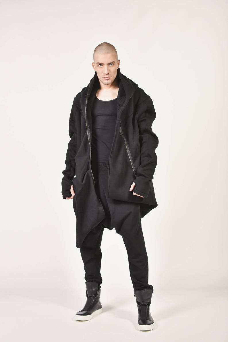 New Autumn/Winter Black Hooded Lined Soft Cotton Coat /Large Pocket /YKK Double Zipper AakashaMen A07177M image 1