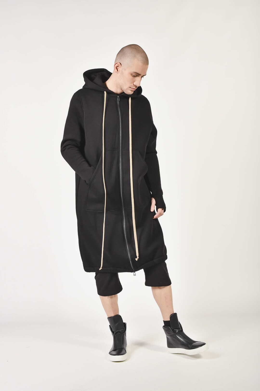 New Black Soft Cotton Hoodie With Thumb Holes and Side Pockets Etsy