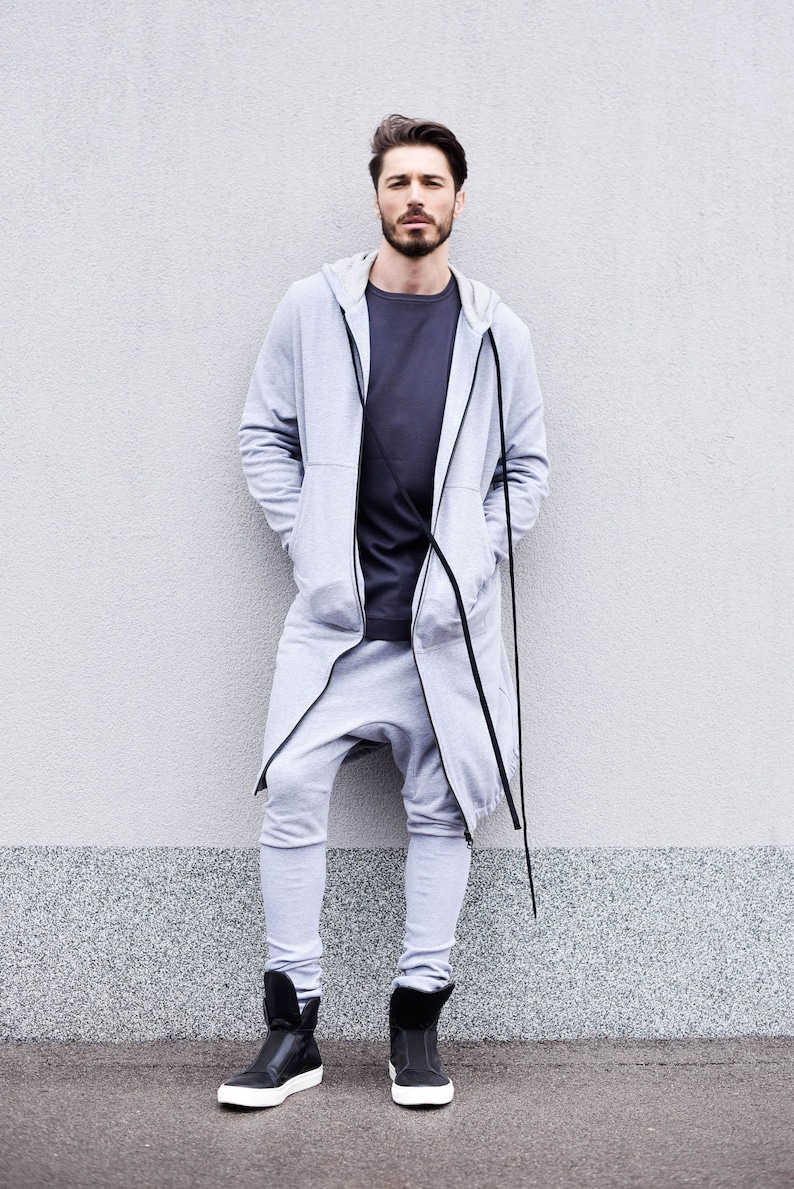 New Extra Long Cotton Hoodie with Thumb holes and side pockets by AakashaMen A08336M image 4