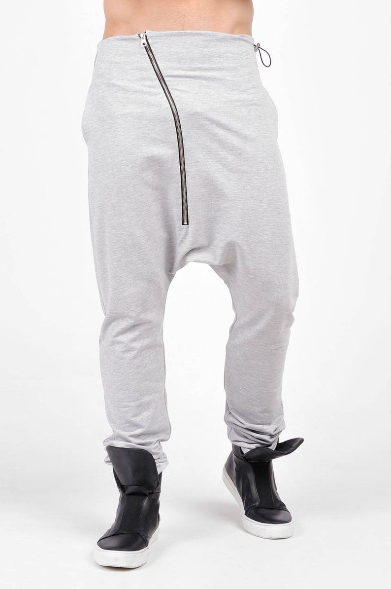 Casual Drop Crotch Zipper Harem Pants / Extravagant Drop Crotch Asymmetric Zipper Pants by AakashaMen A05368M image 2