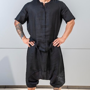 Drop Crotch Linen Knit Harem Pants A05167M