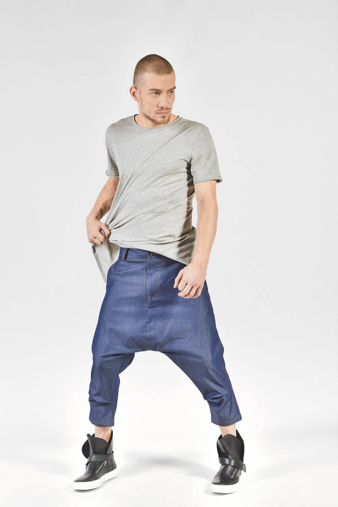 Denim Drop Crotch Pants - Etsy