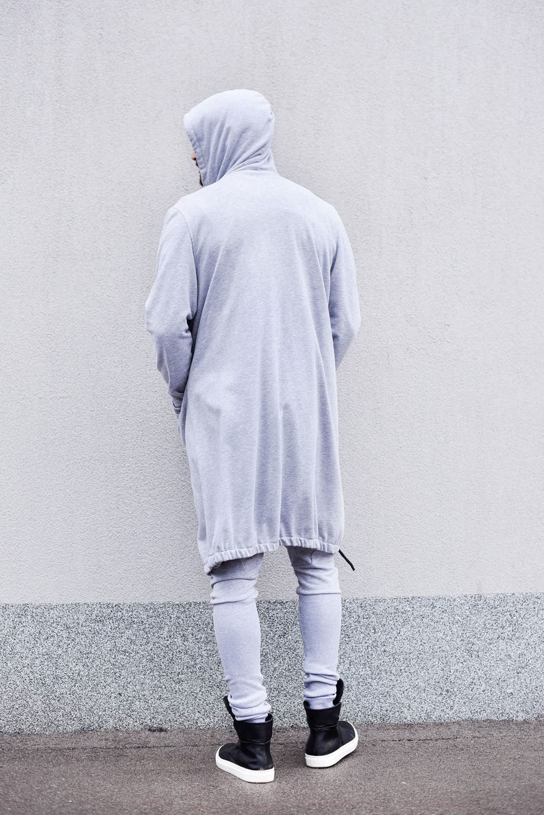New Extra Long Cotton Hoodie with Thumb holes and side pockets by AakashaMen A08336M image 8