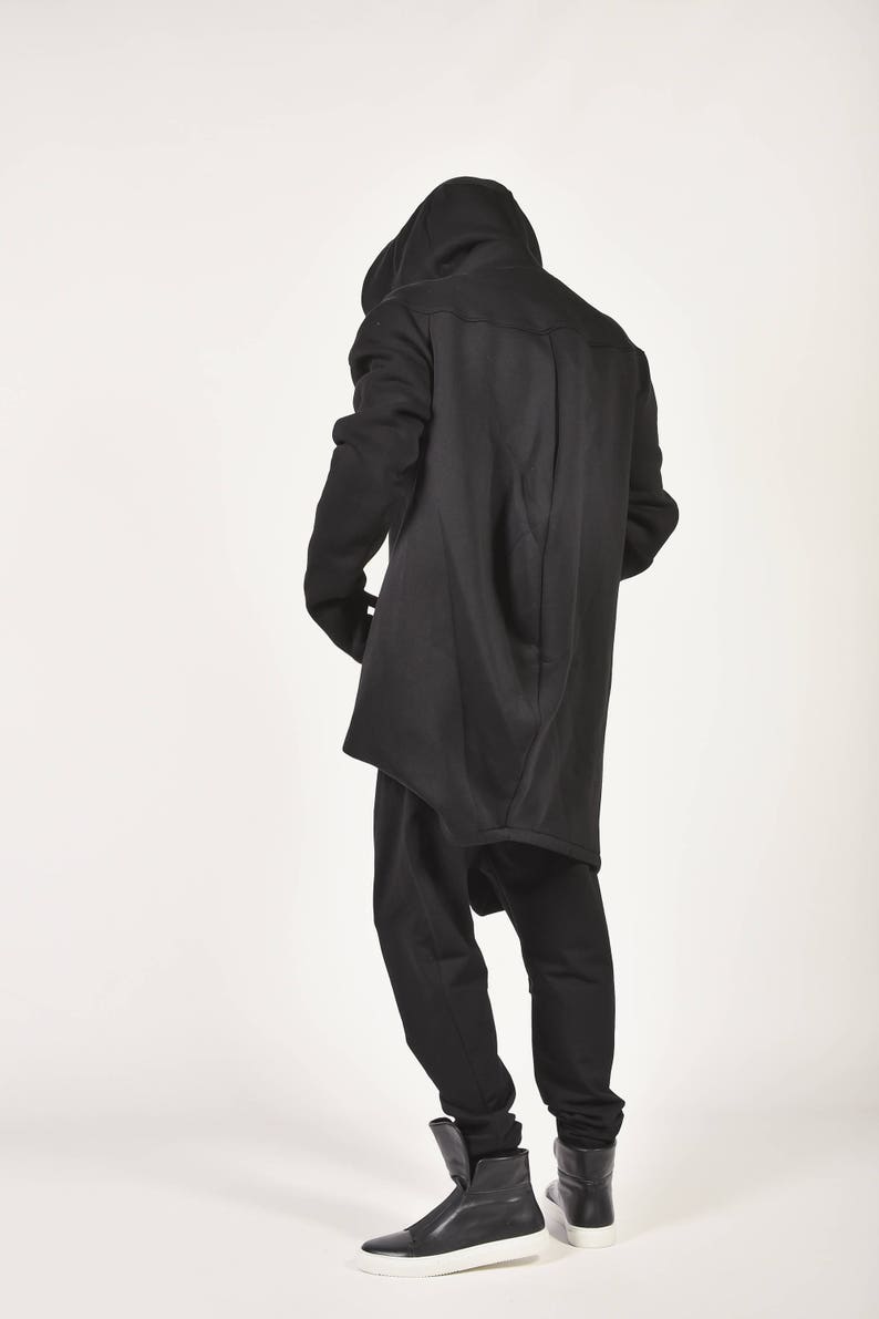 New Autumn/Winter Black Hooded Lined Soft Cotton Coat /Large Pocket /YKK Double Zipper AakashaMen A07177M image 4