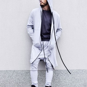 New Extra Long Cotton Hoodie with Thumb holes and side pockets by AakashaMen A08336M image 7