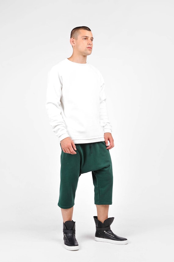 New Loose Casual Drop Crotch Mid Calf Pants With Side Pockets by