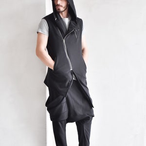 New Black Tеrry Cotton Sleeveless Coat A90547M image 5