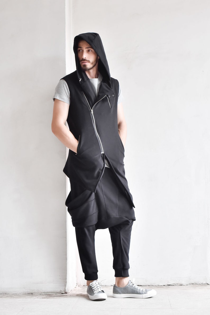 New Black Tеrry Cotton Sleeveless Coat A90547M image 5