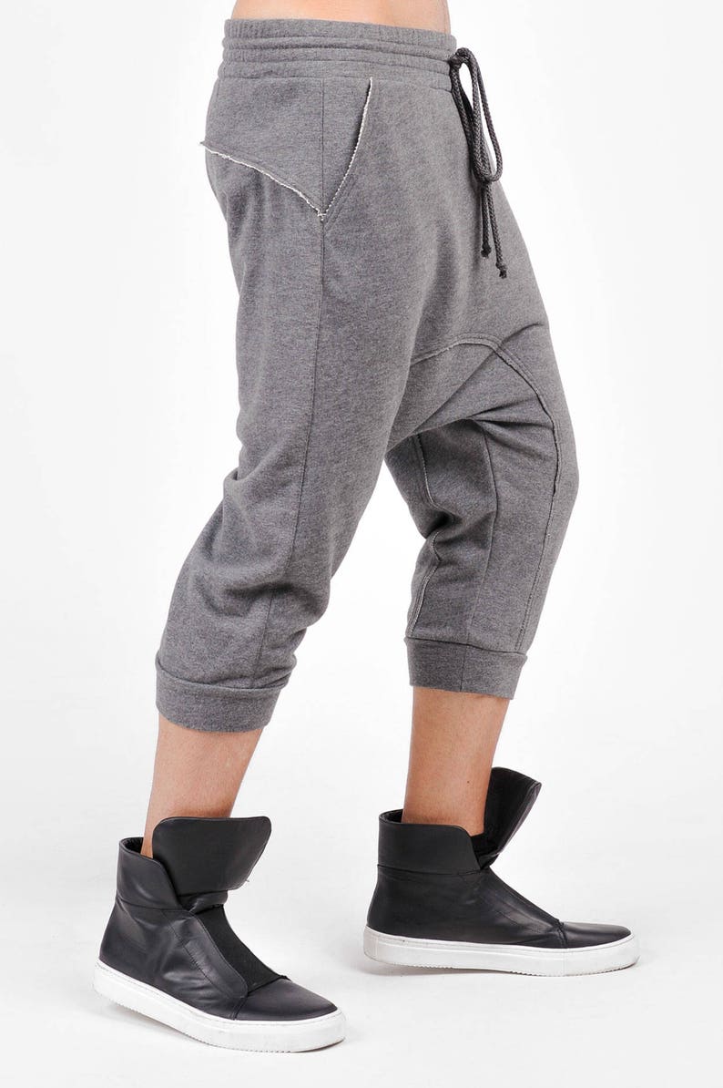 New Loose Casual Drop Crotch Mid Calf Pants With Side Pockets by ...