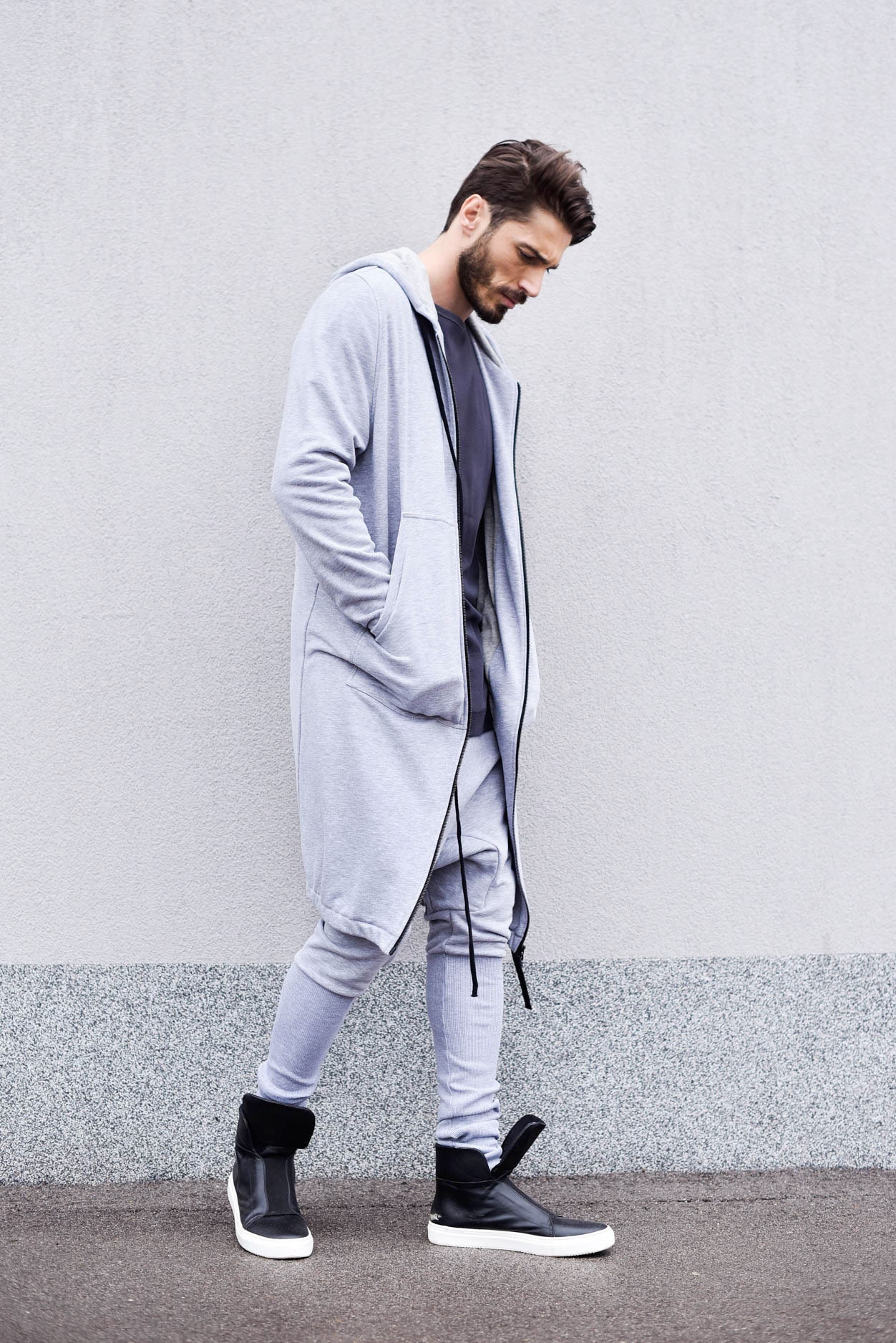 New Extra Long Cotton Hoodie With Thumb Holes and Side Pockets by