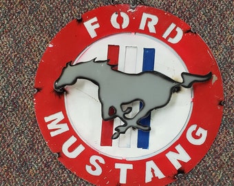 Ford Mustang Signs x 2 Large Cast Iron Repro Garage Signs Discounted Price 