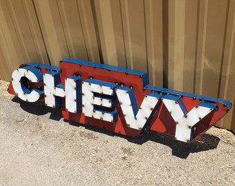 Metal Chevy sign.Chevrolet sign.Chevy sign.Chevy truck sign.Truck signs.Car signs.Garage signs.Garage decor.Man cave signs.Gift for dad.
